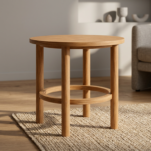 Table à manger en teck massif avec anneau de support circulaire suspendu |   Ensemble de salle à manger scandinave moderne et écologique pour la maison et l'hôtellerie - Product Image 4