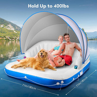 Isla Flotante Inflable de PVC con Toldo Removible, para Lago o Piscina, para Entretenimiento Acuático