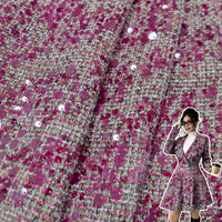 Tissu Tweed Violet Pailleté Premium, Grammage Lourd 450G, pour Blazers de Créateurs et Décoration Intérieure - Vente en Gros