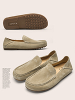 Mocassins décontractés faits main pour hommes en suède de vache abricot, à enfiler, respirants, semelle extérieure en caoutchouc souple, vente en gros, fourniture directe usine