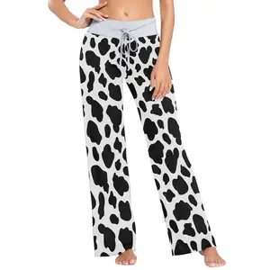Toptan özelleştirilmiş inek baskı nefes pijama rahat 100% yumuşak gevşek bacak kadın pantolon ev Yoga için