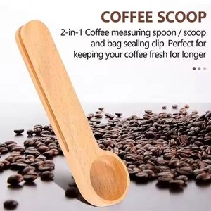 ช้อนตวงเมล็ดกาแฟด้ามไม้ยาว 2 in 1 พร้อมคลิปหนีบถุง รับทำโลโก้ขายส่ง - Product Image 2