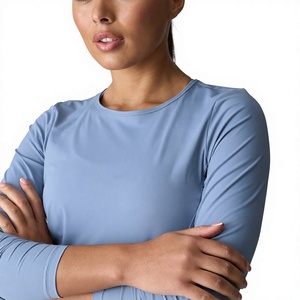 Camiseta de Manga Larga para Mujer, Algodón Jersey, Logotipo Bordado Personalizado, Cuello Redondo Informal, Fabricante de Marca Privada, Superventas - Product Image 3