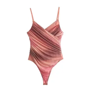 KAR & OT ZA rose bord de mer thaïlandais belle maille tie-dye une pièce petit haut caraco pour femmes 2024 nouveau style 2658187
