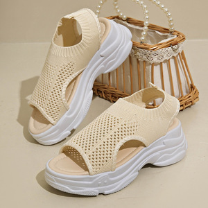 Women Breathable Thick Sole Elastic Hollow Out Large <b>Sandals</b> Summer New Open-Toe Sports Style <b>Sandals</b> - Product Image 4