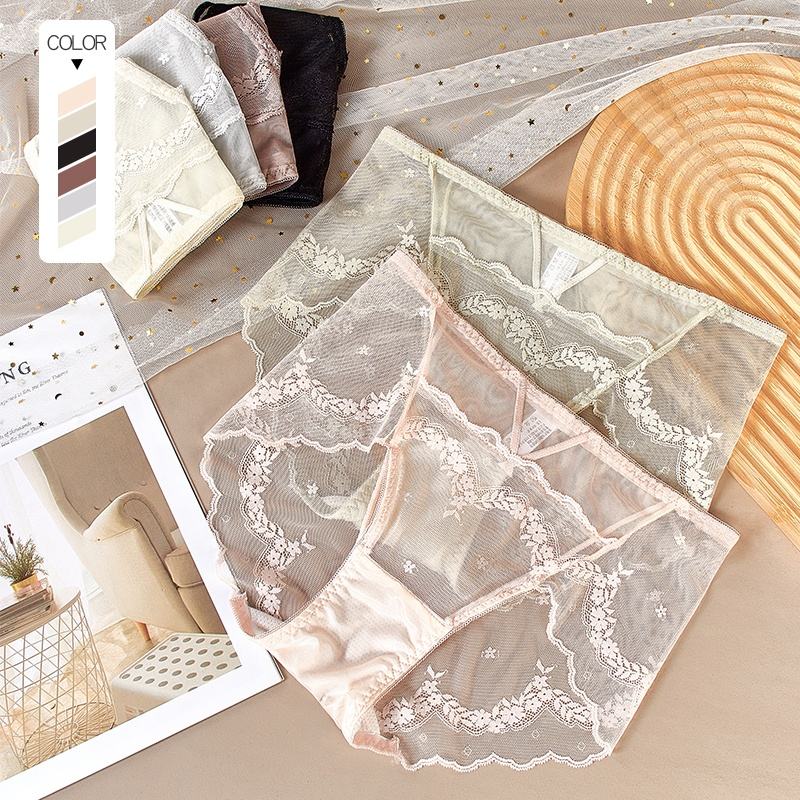 Wholesale Custom Lace Women Briefs Breathable Panty High Elasticity Mid-rise Panties French Lace Ladies Sexy Underwear