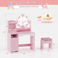 Ensemble Coiffeuse Moderne en Bois pour Enfants avec Lumières LED, Étagères de Rangement et Chaise de Maquillage Princesse pour Filles - Vente en Gros pour Salon