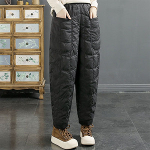 Harem Pants Solid Color Thick Windproof Warm Loose Fit Casual Women's Winter Pants Coffee Black Khaki - Product Image 3