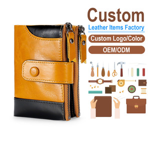 Men's Top-Grain Leather Color-Block <b>Wallet</b> with Double Zipper <b>RFID</b> Blocking Short Bifold Design Custom Logo Packaging Available - Product Image 1