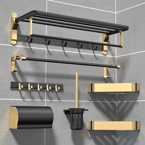 Juego de Accesorios de Baño Modernos de Pared en Negro y Dorado con <span class=keywords><strong>Toallero</strong></span> de Aluminio y Diseño Metálico Montado en la Pared - Product Image 4