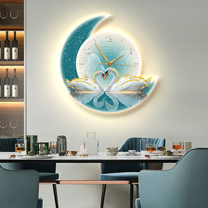Tableau mural LED de <span class=keywords><strong>luxe</strong></span> moderne, motif cygne lumineux, peinture décorative sur toile avec horloge, style Art Déco pour salon - Product Image 1