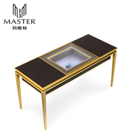 Vitrine de présentation de bijoux MASTER, pieds en acier inoxydable doré, verre anti-explosion, comptoir à bijoux noir, table de négociation