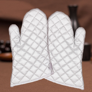 Silver Heat-Resisting Thick Cotton Kitchen Oven Mitts Printed Cooking <b>Gloves</b> for Baking and BBQ Custom Logo Silicone Material - Product Image 1