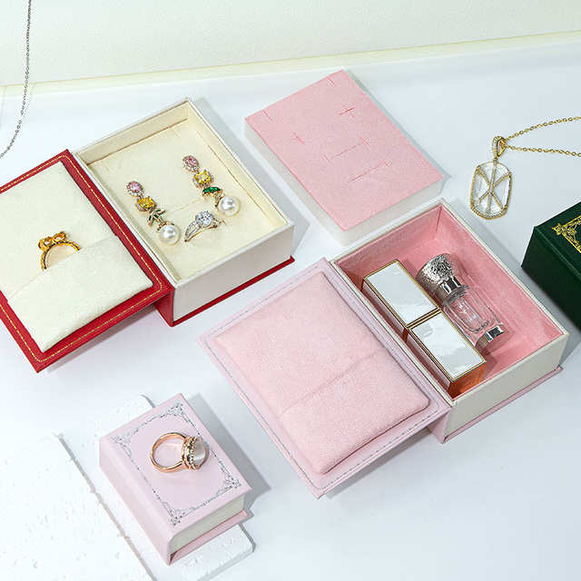 Custom Logo Embossed Art Paper Rigid Jewelry Box with Velvet Insert for Ring Earring Necklace Gift Packaging Wholesale