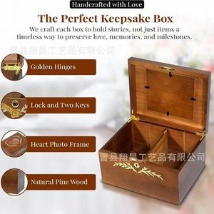 Caja de almacenamiento de madera con tapa abatible, con cerradura y llave, para fotos de boda, certificados, regalos, organizador de escritorio, rectangular, de color sólido. - Product Image 2