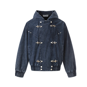 Neue Trendige Marke Amerikanische Retro Heavyweight Washed Distressed Denim-Jacke mit Flugzeugknöpfen, Überzieher und Motorrad-Stil - Product Image 2