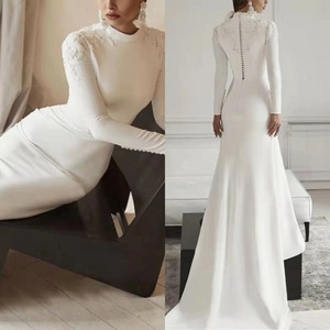 Vestido de Novia Musulmán Elegante Personalizado, Estilo Sirena, Talla Grande, Cuello Redondo, Espalda Descubierta, Manga Larga, Largo Hasta el Suelo - Product Image 2