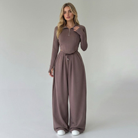 Ensemble de survêtement décontracté 2 pièces pour femme : haut court à manches longues avec demi-zip et pantalon de jogging large