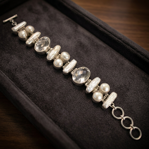 Art Palace Silver Plated <b>Beaded</b> <b>Bracelet</b> With Imitation Pearls And Gemstones For Women Classic Style Jewelry Gift - Product Image 1