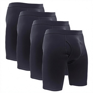 Men Boxer Briefs 4-Pack Solid Color Mid-Rise Breathable Knitted <b>Underwear</b> Long Opening Plus Size <b>Sports</b> Shorts - Product Image 4