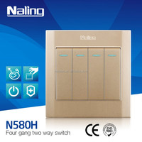 Saklar Lampu 4 Gang 2 Arah Standar BS Bangladesh Pakistan, Warna Emas, Bahan PC, Tahan Lama, Harga Terbaik