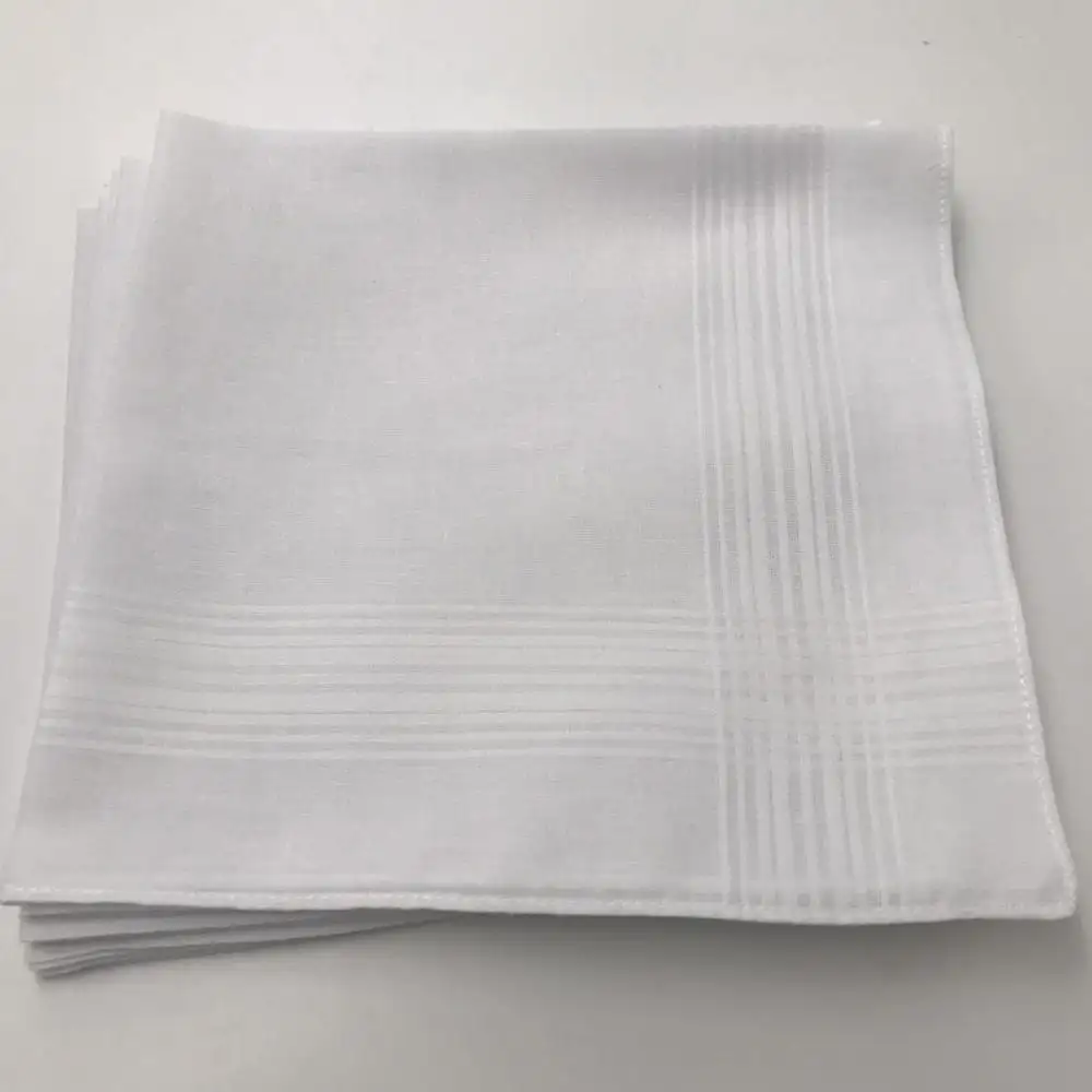 Pañuelo de bolsillo 100% algodón, tamaño personalizado, pañuelo blanco completo de algodón satinado de alta calidad