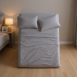 Viasoft Washed <b>Queen</b> <b>Size</b> <b>Sheets</b> Grey Cotton Home Bedding Adult All Season Plain Dyed Solid Style - Product Image 2