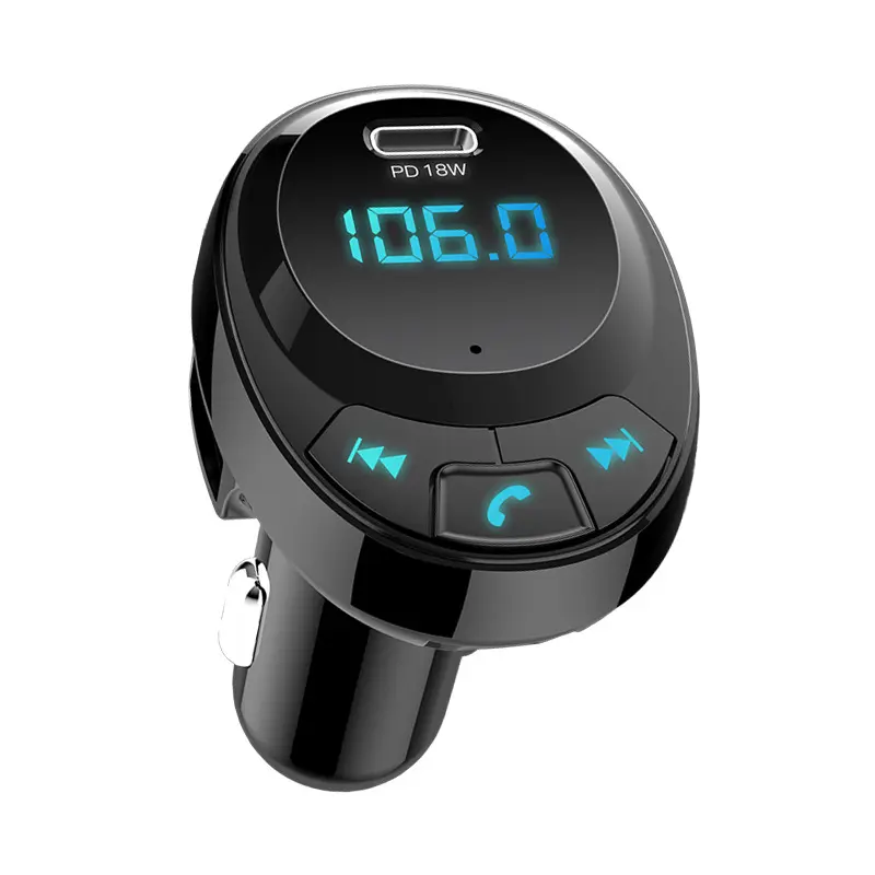 Car MP3 Player Bluetooth 5.0 FM Transmitter Type-C 18W PD Dual USB Quick Charger