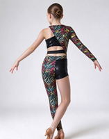 Costume de danse jazz à sequins imprimé zèbre coloré, tenue de danse irrégulière à une manche longue pour filles, pour performance