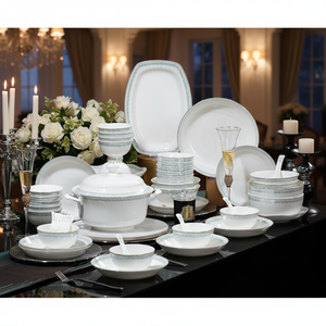 50 Pieces Luxury Bone China Dinnerware Set Eco Friendly Scenic Pattern Lead-free Customized Color & Logo - Product Image 1