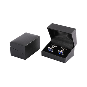 Wholesale Customized Logo Cufflink Box <strong>Unique</strong> Black Plastic Cufflinks Case with Tie Clip Leather Jewelry Boxes - Product Image 1