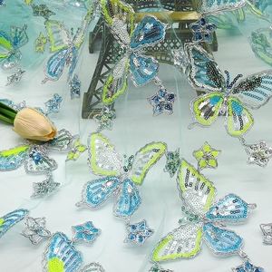 Tissu en maille à sequins brodés à motif Ramage multicolore brillant haut de gamme, respirant, durable et à séchage rapide pour vêtements et décoration intérieure - Product Image 1