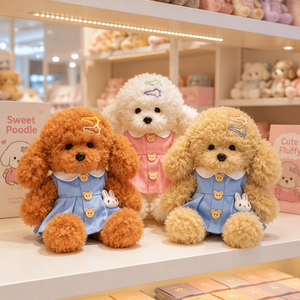 Peluche Kawaii Bouclée en Sherpa, Poodle avec Robe Amovible et Boutons Ours, Pince à Cheveux, Chien en Peluche, Cadeau Personnalisé OEM ODM pour Enfants - Product Image 5