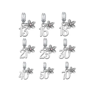 Brand Charm Bracelet Number Birthday 13th 16th 18th 30th Bead 925 Sterling Silver Fit Original for Women Trendy Opp Bag Clover