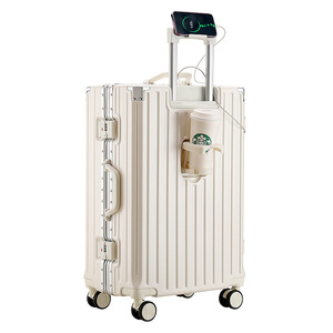 Aluminum Frame Trolley Case ABS Material 4 <b>Wheels</b> Durable Solid Color Luggage For Leisure Travel Spring 2023 - Product Image 5