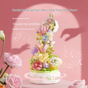 611050 Boîte à musique en plastique ABS, thème Fleur et Thé, jouet de construction, cadeau Saint-Valentin, unisexe, assemblage de puzzle - Product Image 2