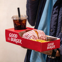 Boîte à hamburger en papier kraft recyclé personnalisée - Contient des hamburgers et des boissons - Emballage pour la restauration rapide à emporter - Logo personnalisé