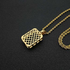yunnique Hip Hop Pendant Necklace Stainless Steel Gold Plated Rectangular Artificial Gemstone Pave Setting Unisex Gift Jewelry - Product Image 5