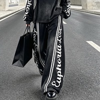 Pantalon décontracté F310/FANMAJIALIE tendance à taille mi-haute, imprimé léopard dégradé avec bandes latérales et cordon de serrage