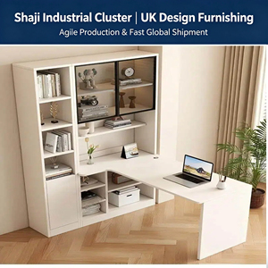 Juego <span class=keywords><strong>de</strong></span> muebles <span class=keywords><strong>de</strong></span> oficina, escritorio <span class=keywords><strong>de</strong></span> computadora en forma <span class=keywords><strong>de</strong></span> L, color blanco, con librero con puerta <span class=keywords><strong>de</strong></span> vidrio, muebles <span class=keywords><strong>de</strong></span> oficina en casa RTA, venta al por mayor, ingeniería - Product Image 1