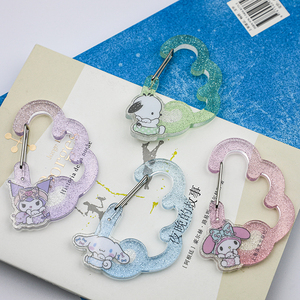 Wholesale Customized Clear Glitter Acrylic Carabiner <b>Snap</b> <b>Clip</b> Cloud Animal Shaped Carabiner with Cartoon Printed - Product Image 1