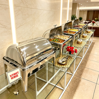 Plat de service de luxe 9L argenté avec compartiments, chauffe-plat à gaz en acier inoxydable pour buffet, traiteur, mariage et hôtel