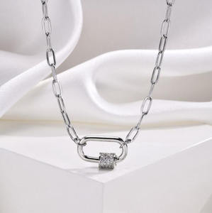 Offre Spéciale haute qualité réglable en acier inoxydable bijoux trombone chaînes femmes cubique Zircon serrure fermoir collier - Product Image 2