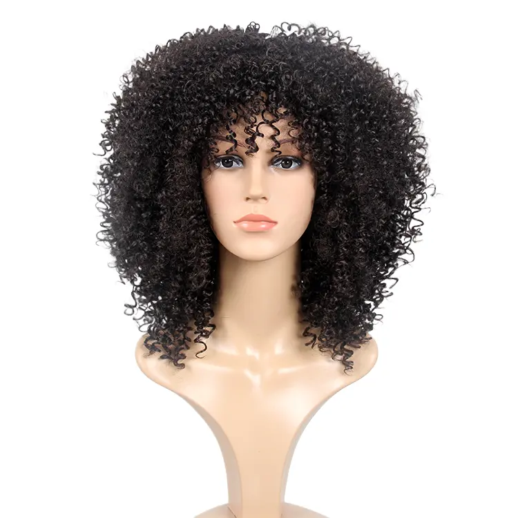 16inch Costume Short Black Afro Buzz Cut Kinky Curling Japanese Synthetic Wig for Black Men 1 Piece Synthetic Hair Swiss Lace