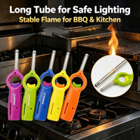 Briquet à gaz rechargeable ISO22702, briquet de cuisine à tube long, briquet à bougie, logo personnalisé OEM pour la vente en gros au Moyen-Orient