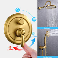 Kit de garniture de robinet de douche à 2 voies en or brossé, en acier inoxydable, avec équilibrage de pression, dissimulé, 2 sorties, jet de pluie, moderne