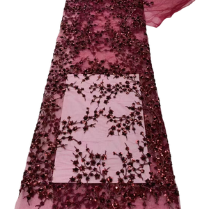 Tissu en tulle brodé floral HAPPEAK avec sequins et dentelle, 100 % polyester respirant et écologique pour accessoires de mariage pour filles - Product Image 2