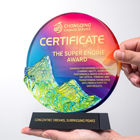 Nouveau trophée rond en cristal avec impression UV, gravure laser motif cerf doré, récompense annuelle pour le gala et la reconnaissance des employés