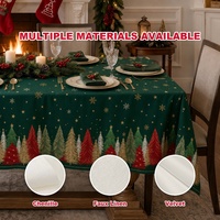 Nappe de Noël verte élégante avec motif forêt de pin dorée pour table de salle à manger, idéale pour les événements et les fournisseurs.