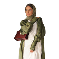 Lignes Modest Muslim Buitenkleding Dubai Arabische Effen Casual Herfst Geweven Satijnen Cardigan Robe met Paddenstoelknopen op de Mouwen
